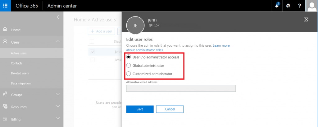 Office 365 Assign Administrator Permissions to User Step 6