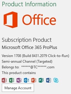 MS Office Subscription Info Version Channel